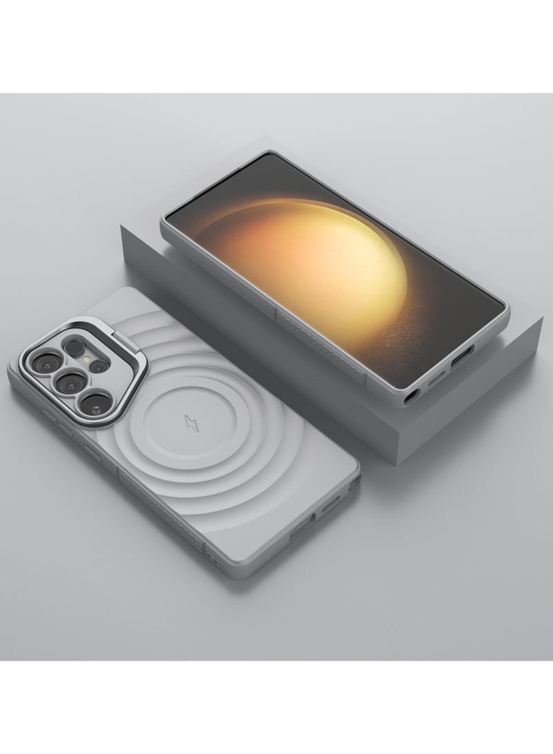 cas:pace Magnetic Phone Case for S25 Series, Anti-slip and Anti-drop Protective Case with Metal Lens Holder, Compatible with MagSafe - Grey + Two-layer Tempered Film - Image 2