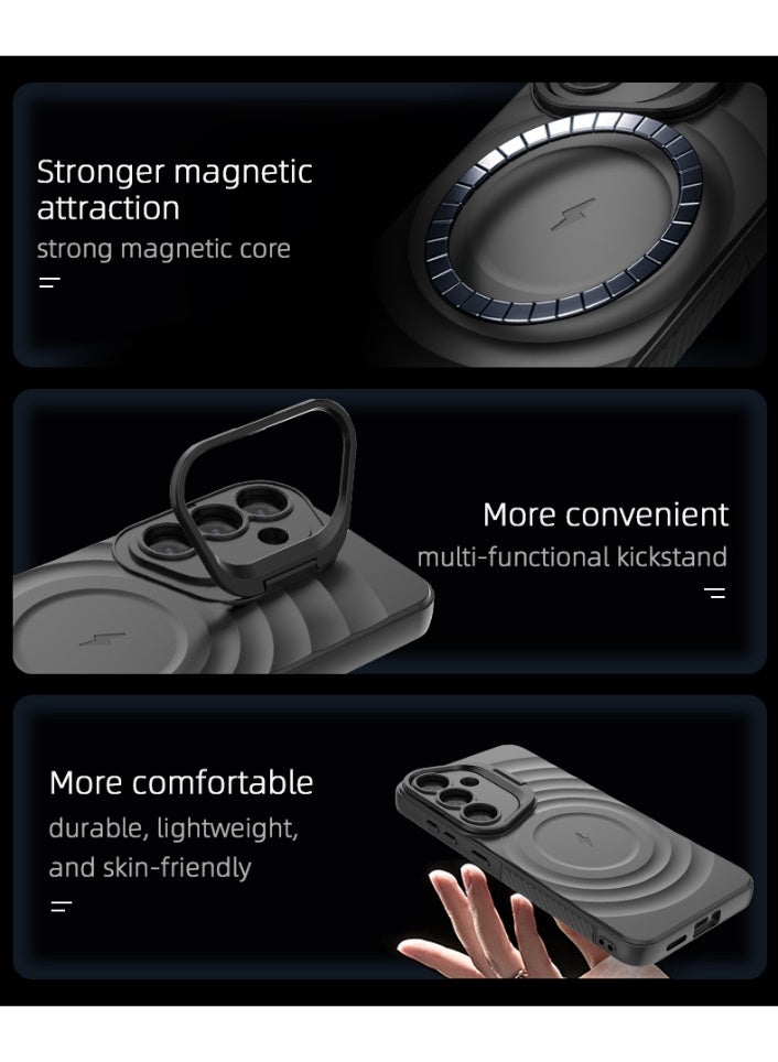 cas:pace Magnetic Phone Case for S25 Series, Anti-slip and Anti-drop Protective Case with Metal Lens Holder, Compatible with MagSafe - Grey + Two-layer Tempered Film - Image 4