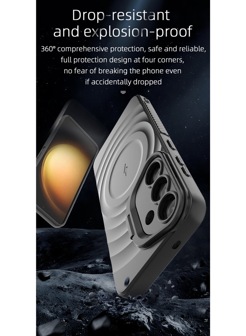 cas:pace Magnetic Phone Case for S25 Series, Anti-slip and Anti-drop Protective Case with Metal Lens Holder, Compatible with MagSafe - Grey + Two-layer Tempered Film - Image 5