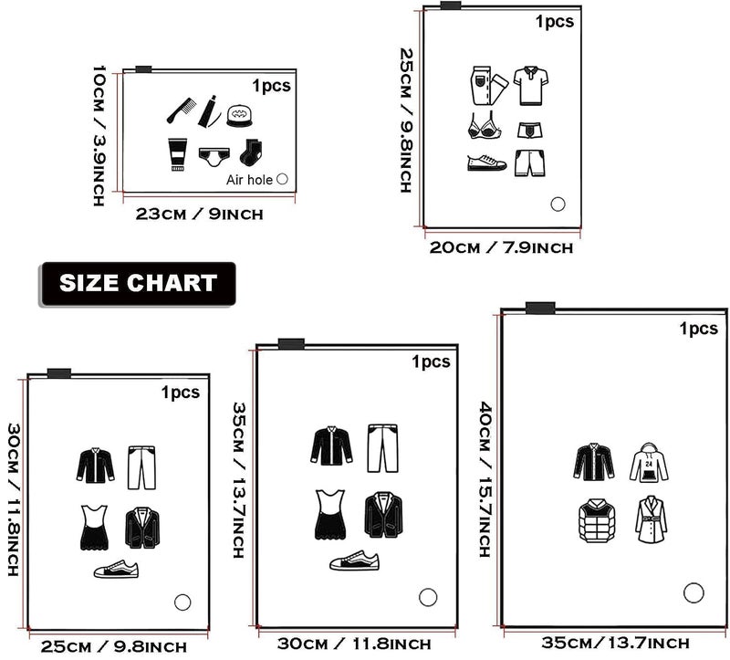 SEMITO 5Pcs Plastic Packaging Bag, Frosted Zipper Bag for Clothe, Travel Bag For Shoes Cosmetic Jewellery Tolitary School Trip| Zip Lock Bag with Air Vent Hole, Multipurpose Storage Pouch (1 Set) - Image 5