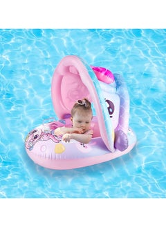 Jorunb Baby pool float,Swimming Pool Float Boat with Sun Protection Canopy Inflatable Pool Float Yacht Ring Awning Inflatable Swimming Training Float Seat for Boys Girls Summer Outdoor  - Image 1