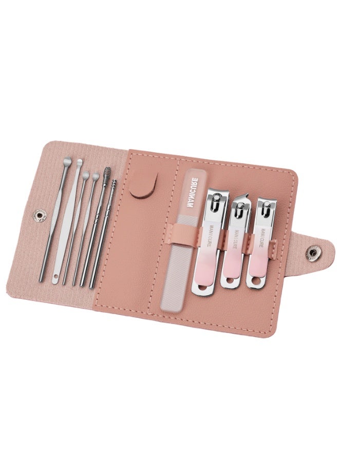 10 in 1 Portable Nail Clippers and Beauty Tools Set, Stainless Steel Martensitic Manicure Set, with Leather Bag, Suitable for Home, Workplace, Outdoor Travel, Gift & Salon (Pink) - Image 1