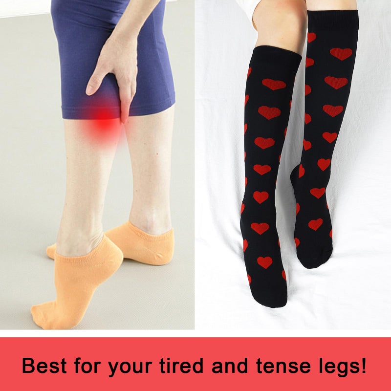 Junely Valentines Day Compression Socks for Women Knee High Heart Socks for Valentine Running Athletic Nurses Pregnant Women Work Support Travel Flight Sports Red White Black - Image 4