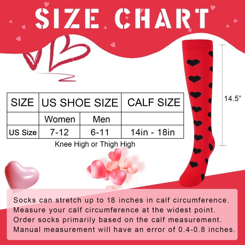 Junely Valentines Day Compression Socks for Women Knee High Heart Socks for Valentine Running Athletic Nurses Pregnant Women Work Support Travel Flight Sports Red White Black - Image 5