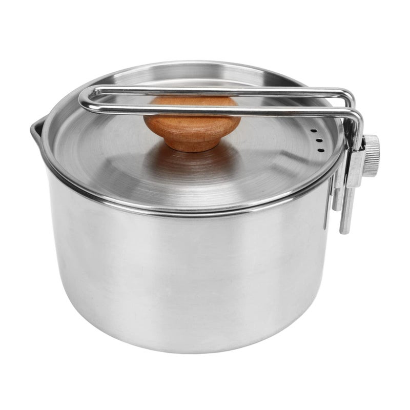 OUKENS Camp Kettle, 1L Camping Pot with Foldable Handle, 304 Stainless Steel Camping Kettle for Outdoor Cooking, Backpacking Pot for Campfire, Stove - Ideal Portable Cookware for Camping, Hiking, Picnic - Image 1