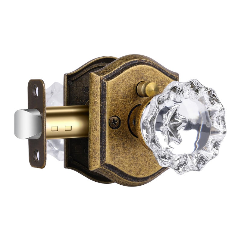 CLCTK Glass Door Knobs Interior with Lock, Vintage Crystal Privacy Antique Brass Door Knobs for Bedroom Bathroom, 1 Pack - Image 1