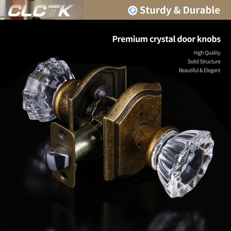 CLCTK Glass Door Knobs Interior with Lock, Vintage Crystal Privacy Antique Brass Door Knobs for Bedroom Bathroom, 1 Pack - Image 4