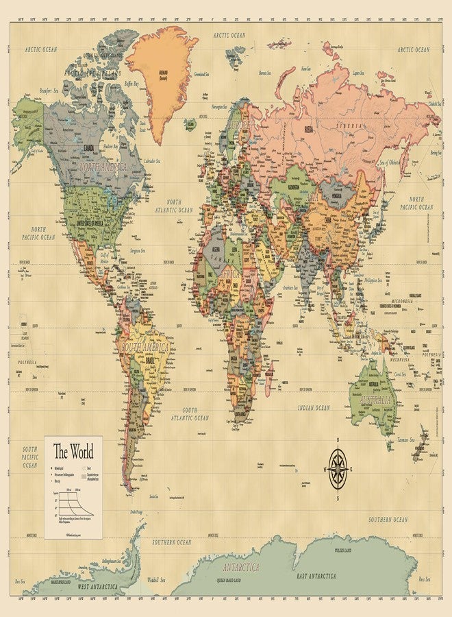 Palace Learning Laminated World Map Poster - Map of the World Chart [Yellow] - Image 1