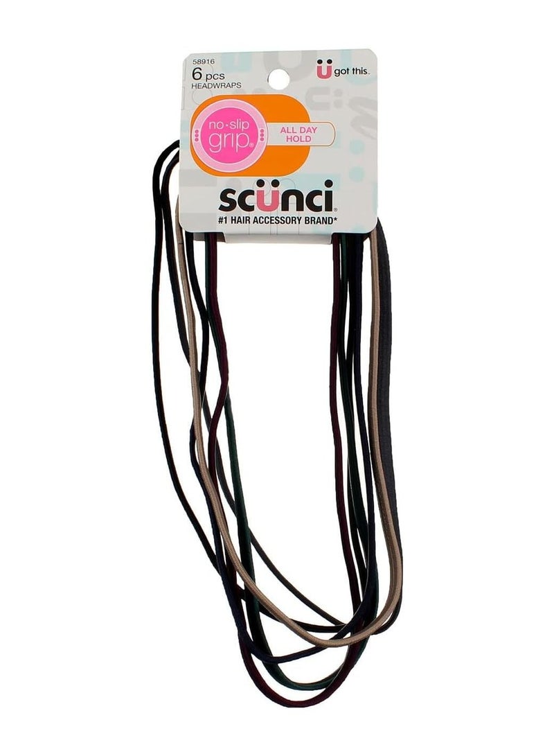 No Slip Grip Elastic Headwrap 6 Piece Brights Multicolor