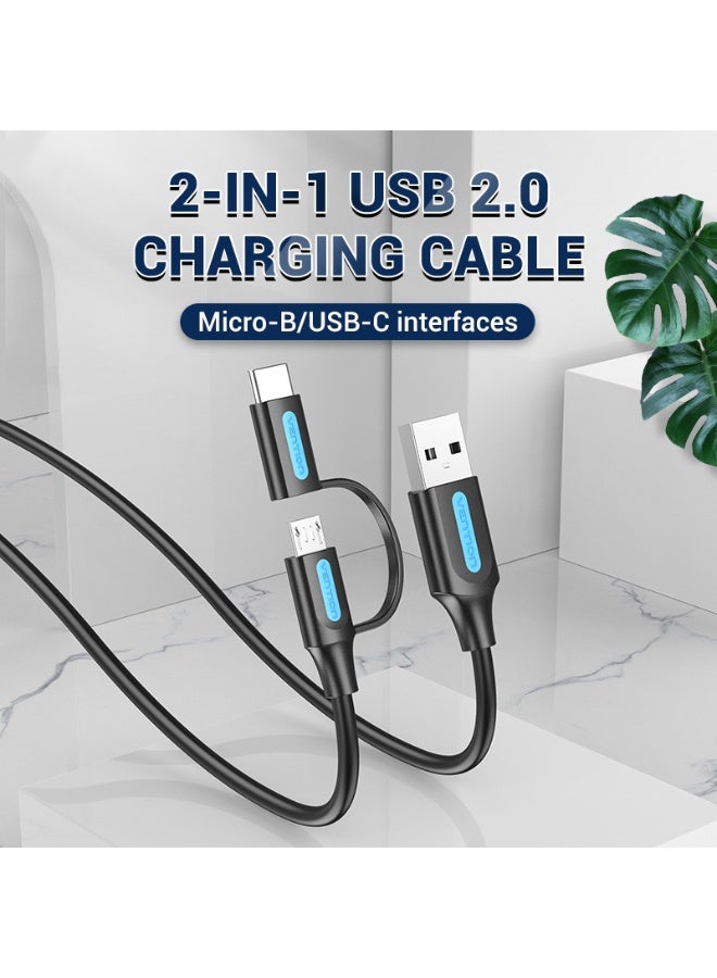VENTION USB 2.0 A Male to 2-in-1 Micro-B&USB-C Male Cable 0.25M Black PVC Type Model # CQDBC - Image 2