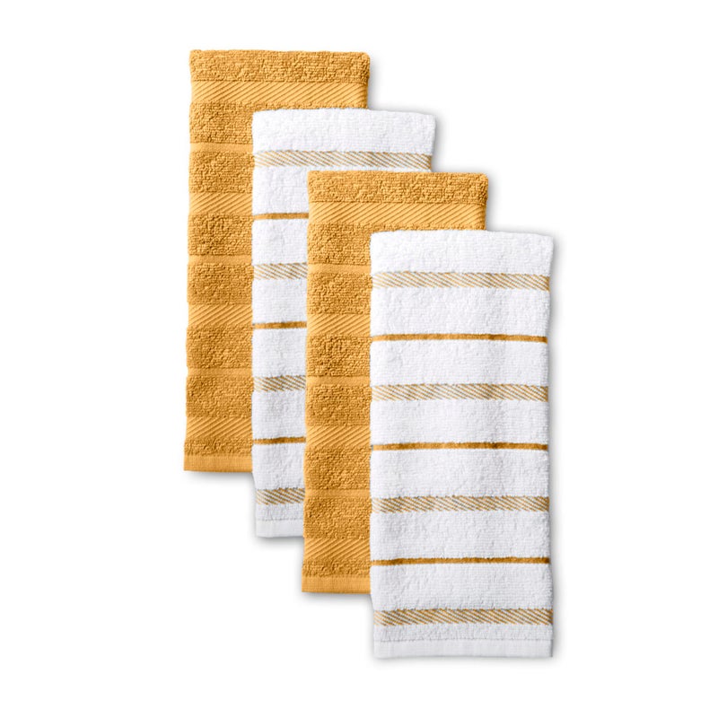 KitchenAid Albany Kitchen Towel 4-Pack Set  Orange Sorbet Yellow/White  16""x26"" - Image 1