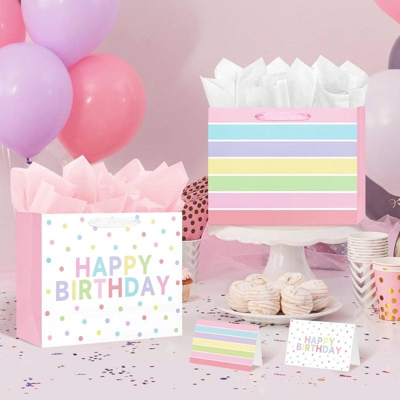 Laidans 2-Pack 13" Large Happy Birthday Gift Bags with Tissue Paper and Cards - Image 5