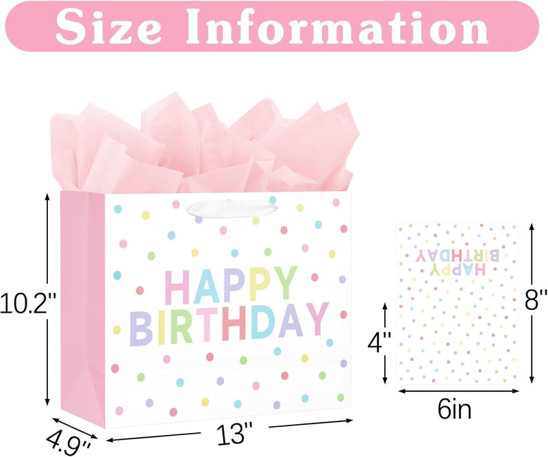 Laidans 2-Pack 13" Large Happy Birthday Gift Bags with Tissue Paper and Cards - Image 2