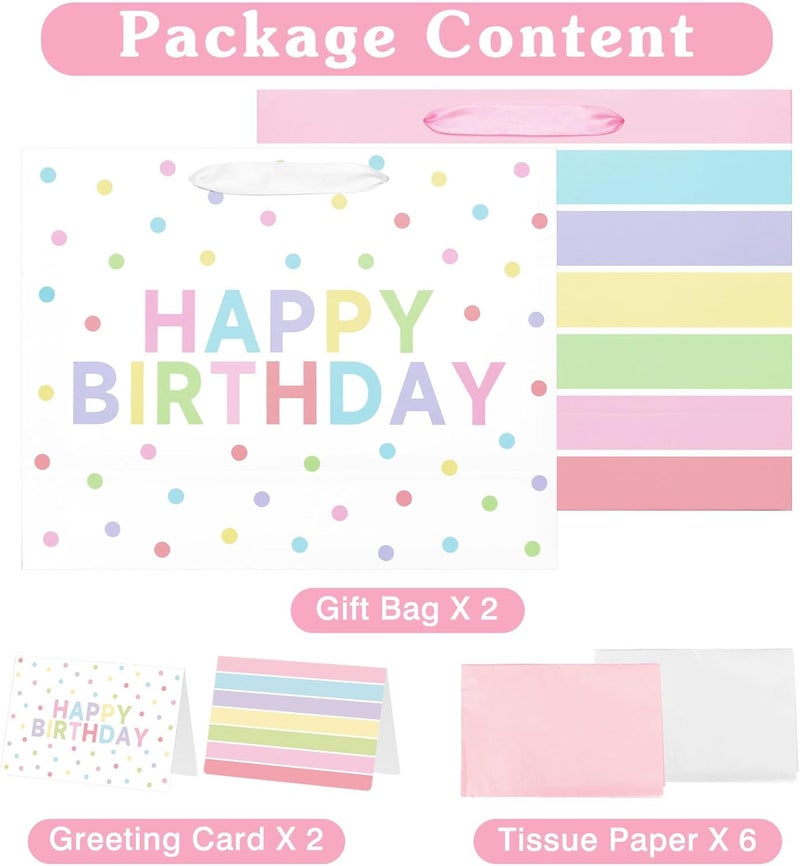 Laidans 2-Pack 13" Large Happy Birthday Gift Bags with Tissue Paper and Cards - Image 3