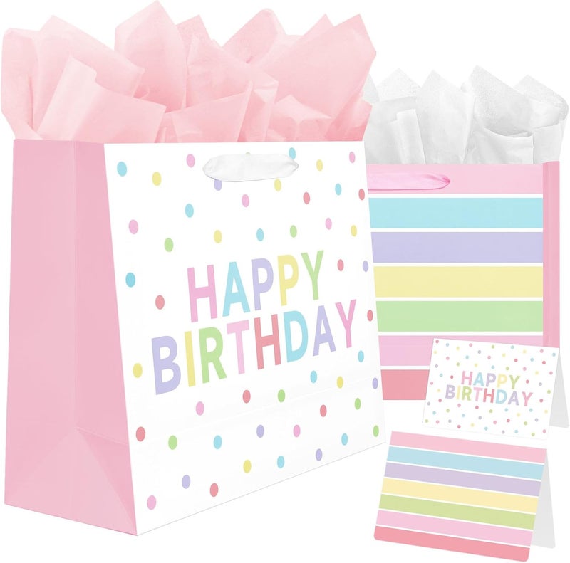Laidans 2-Pack 13" Large Happy Birthday Gift Bags with Tissue Paper and Cards - Image 1