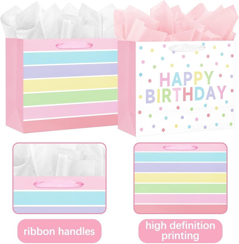 Laidans 2-Pack 13" Large Happy Birthday Gift Bags with Tissue Paper and Cards - Image 4