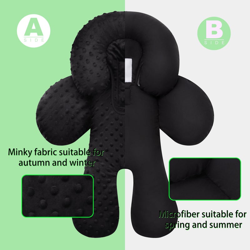 Pro Goleem Infant Car Seat Insert, Baby Head Neck Body Support, Soft Minky Newborn Car Seat Insert, 2-in-1 Reversible, Boys and Girls, Black - Image 5
