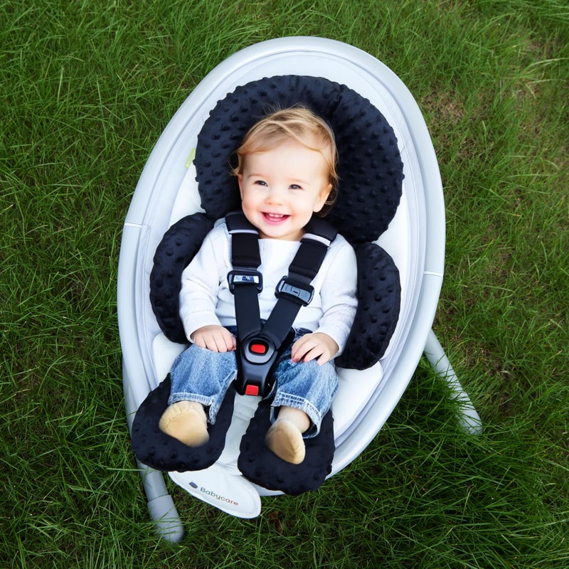 Pro Goleem Infant Car Seat Insert, Baby Head Neck Body Support, Soft Minky Newborn Car Seat Insert, 2-in-1 Reversible, Boys and Girls, Black - Image 2