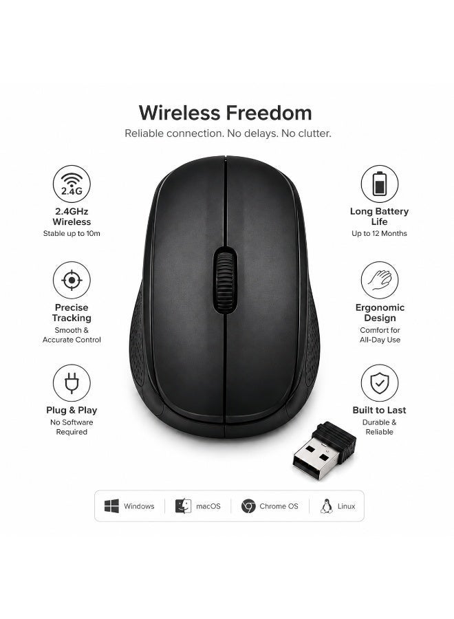 Exatech Wireless Optical E-tech Mouse with USB Nano Receiver, Black - Image 4