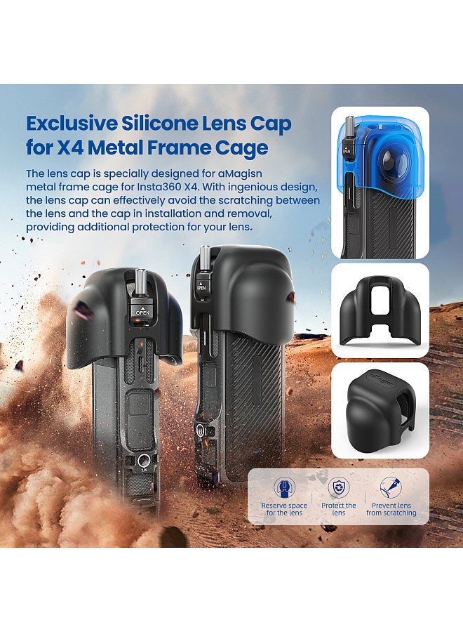 aMagisn Panoramic Camera Video Cage Dual Cold Shoe Mounts with Silicone Lens Cap Metal Protective Frame Camera Cage Compatible with Insta360 X4 Vlog Accessories, Magnetic Quick Release Mount Version  - Image 5