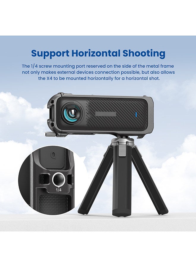 aMagisn Panoramic Camera Video Cage Dual Cold Shoe Mounts with Silicone Lens Cap Metal Protective Frame Camera Cage Compatible with Insta360 X4 Vlog Accessories, Magnetic Quick Release Mount Version  - Image 4