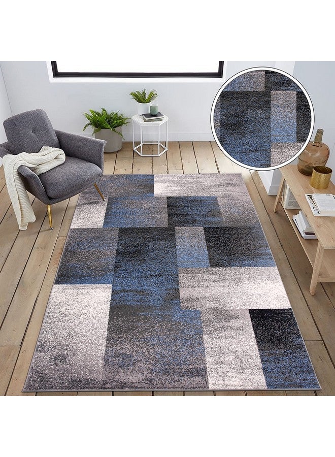Rugshop سجادة مربعات حديثة متهالكة مقاس 2 × 3 أقدام باللون الأزرق - Image 2