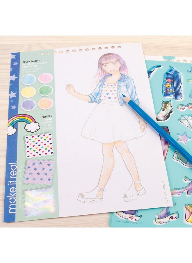 Make It Real Make It Real Fashion Design Sketchbook for Girls - Digital Dream Kit with 110 Stickers, Stencils, Design Guide - Emoji & Food Inspired Fashion, Creative Gift Kids Ages 6+, Develops Real-World Skills  - Image 4