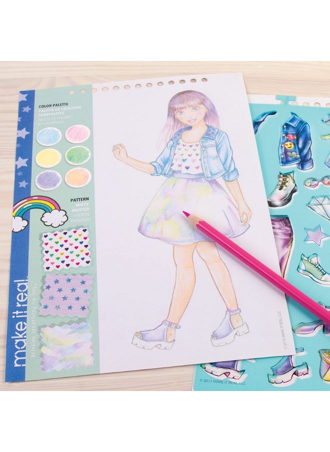 Make It Real Make It Real Fashion Design Sketchbook for Girls - Digital Dream Kit with 110 Stickers, Stencils, Design Guide - Emoji & Food Inspired Fashion, Creative Gift Kids Ages 6+, Develops Real-World Skills  - Image 5