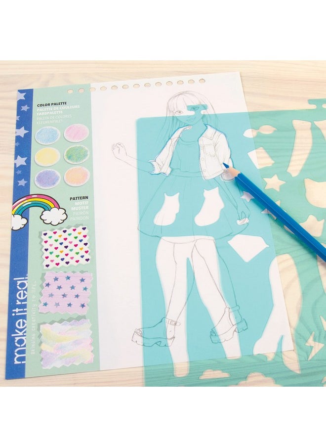 Make It Real Make It Real Fashion Design Sketchbook for Girls - Digital Dream Kit with 110 Stickers, Stencils, Design Guide - Emoji & Food Inspired Fashion, Creative Gift Kids Ages 6+, Develops Real-World Skills  - Image 3