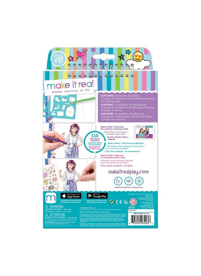 Make It Real Make It Real Fashion Design Sketchbook for Girls - Digital Dream Kit with 110 Stickers, Stencils, Design Guide - Emoji & Food Inspired Fashion, Creative Gift Kids Ages 6+, Develops Real-World Skills  - Image 2