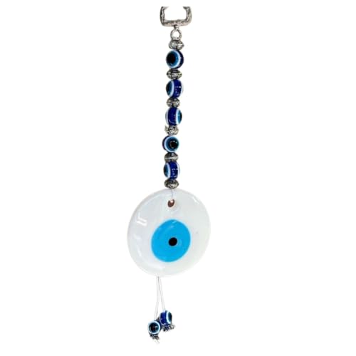 BLUE BEADS Turkish Feng Shui Vastu Blue Glass Evil Eye Hanging/Door Hanging Nazar Batu for Protection and Good Luck - Perfect for Gifting Home or Office (White Evil Eye) - Image 1