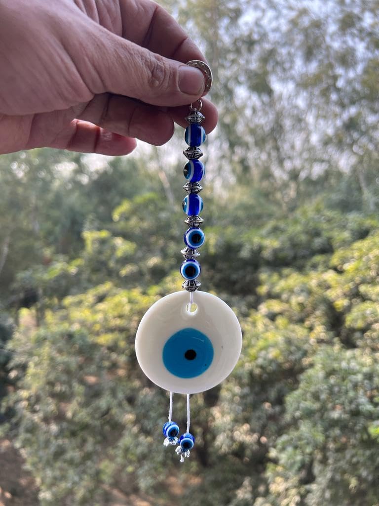 BLUE BEADS Turkish Feng Shui Vastu Blue Glass Evil Eye Hanging/Door Hanging Nazar Batu for Protection and Good Luck - Perfect for Gifting Home or Office (White Evil Eye) - Image 4