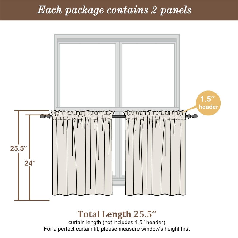 Chyhomenyc 24 Inch Length Tier Curtains, Faux Linen Textured Light Filtering Short Small Cafe Curtains for RV Camper Bathroom Window, 30x24 Inch, 2PCS, Moon Beige - Image 5