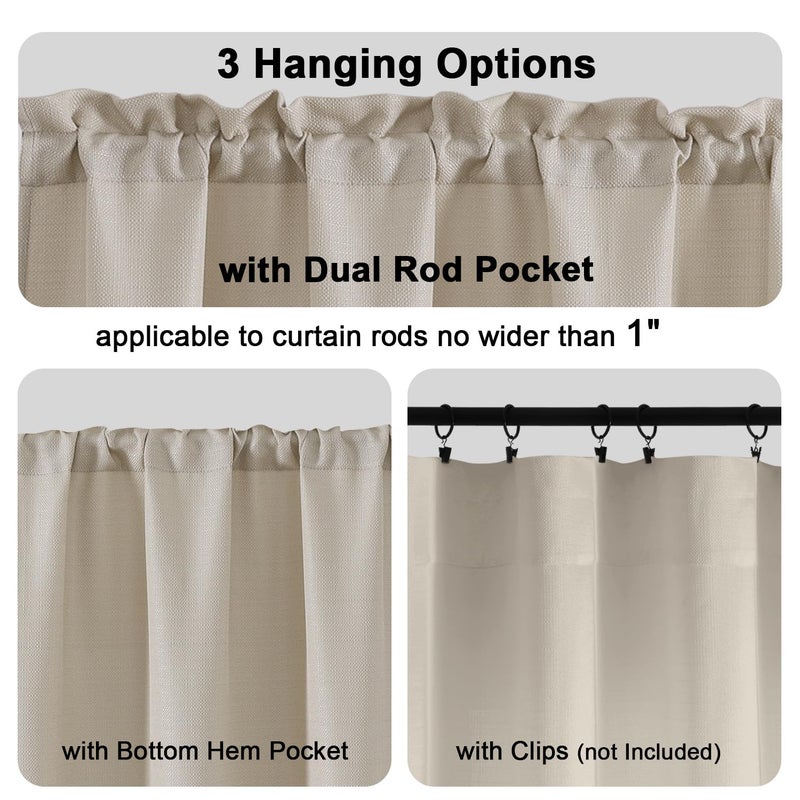 Chyhomenyc 24 Inch Length Tier Curtains, Faux Linen Textured Light Filtering Short Small Cafe Curtains for RV Camper Bathroom Window, 30x24 Inch, 2PCS, Moon Beige - Image 4