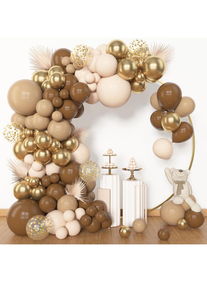 يُسلِّم بالونات بنية اللون، 153 قطعة بأحجام مختلفة، عبوة من 18 قطعة، 12 و10 و5 بوصات، طقم قوس بالونات لاتكس لحفلات الزفاف وحفلات التخرج وأعياد الميلاد - Image 1