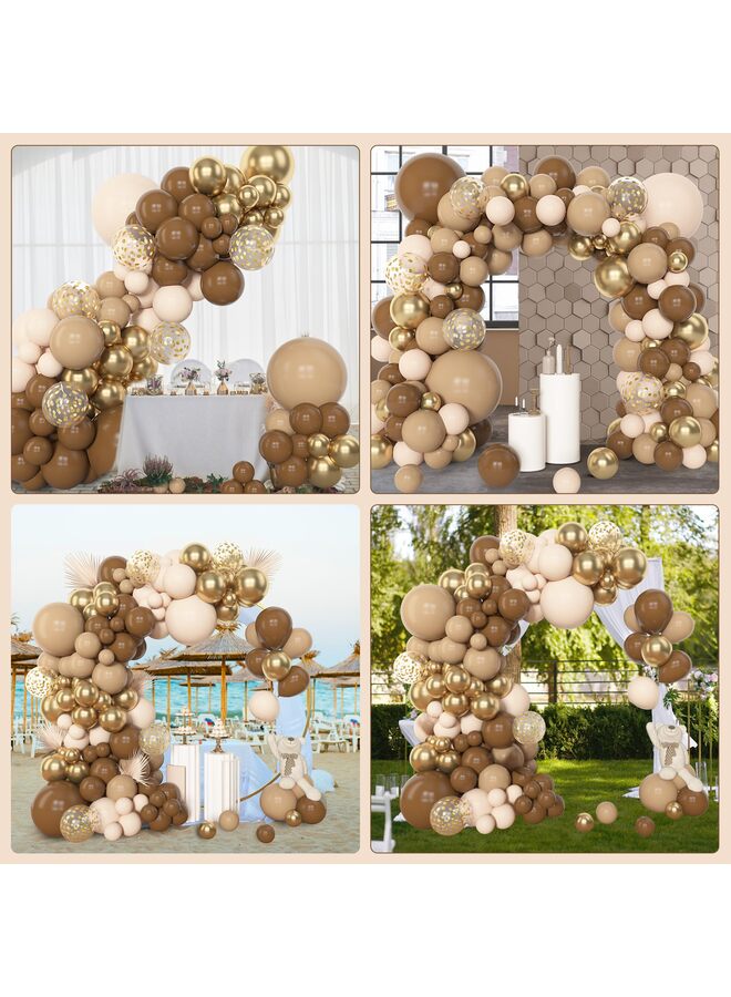 يُسلِّم بالونات بنية اللون، 153 قطعة بأحجام مختلفة، عبوة من 18 قطعة، 12 و10 و5 بوصات، طقم قوس بالونات لاتكس لحفلات الزفاف وحفلات التخرج وأعياد الميلاد - Image 5