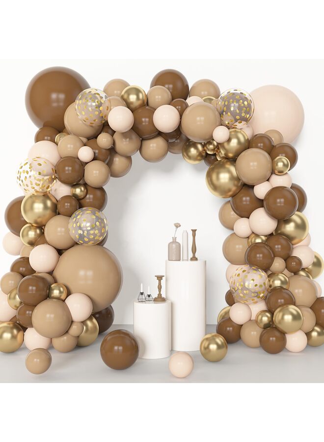 يُسلِّم بالونات بنية اللون، 153 قطعة بأحجام مختلفة، عبوة من 18 قطعة، 12 و10 و5 بوصات، طقم قوس بالونات لاتكس لحفلات الزفاف وحفلات التخرج وأعياد الميلاد - Image 4