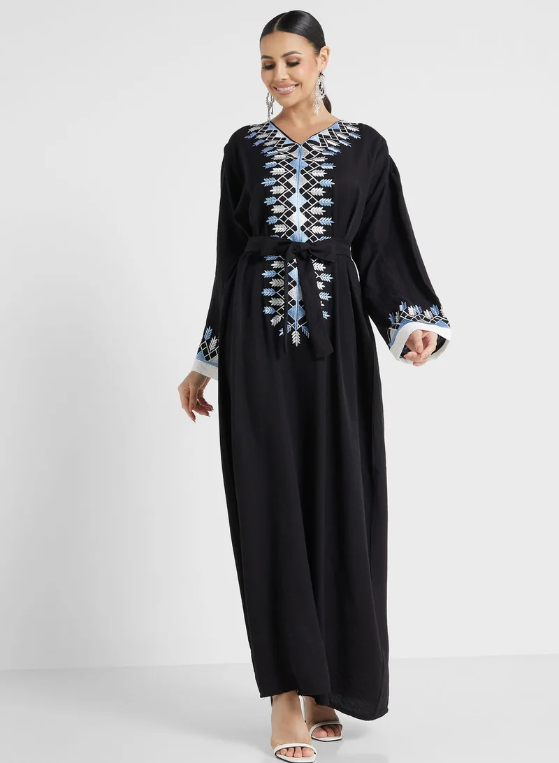 hayas closet Embroidered Belted Jalabiya