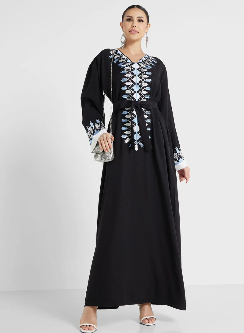 hayas closet Embroidered Belted Jalabiya