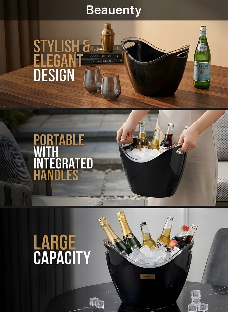 Beauenty Ice Bucket ,8L Ice Bucket Chiller for Parties, Acrylic Cooler Bucket for Champagne Wine Drinks Beer,Beverage Tub,Ice Tub,Bar Supplies（Black） - Image 2