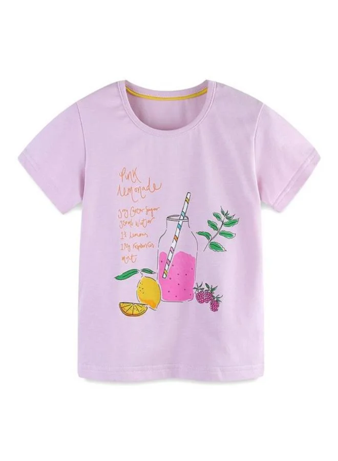 يونيكي Lavender Crew Neck Short Sleeve Printed Top