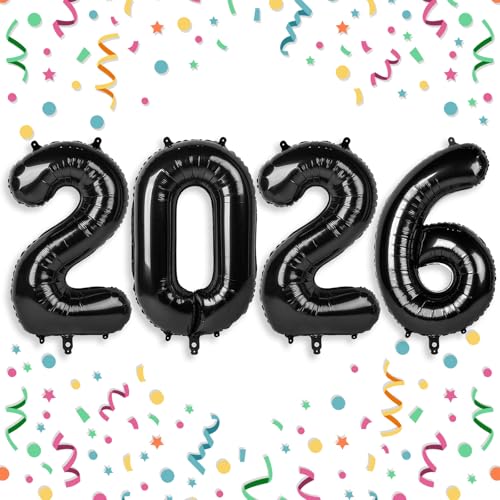Villorem 2026 Balloons Black 2026 Balloon Numbers 40 Inch Happy New Year Foil Balloons 2026 for New Year Eve Party Supplies Birthday Graduation Anniversary Decorations - Image 1