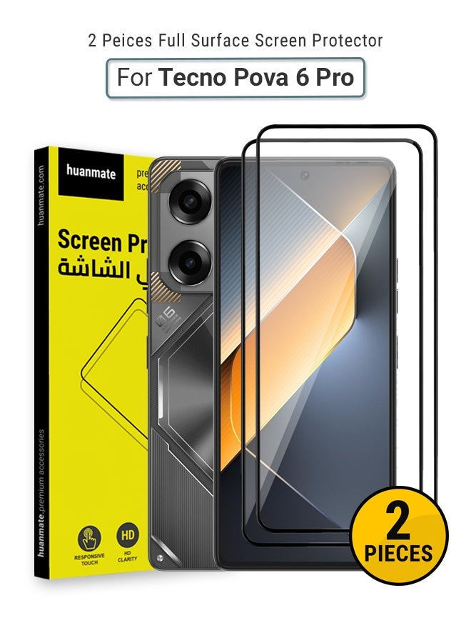 huanmate 2 Pieces Tecno Pova 6 Pro Screen Protector – Premium Edge to Edge Tempered Glass, High Transparency, Delicate Touch, Anti-Explosion, Smooth Arc Edges, Easy Installation - Image 1