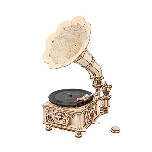 ROKR 3D Wooden Puzzles Gramophone for Adults DIY Mechanical Model Kit 11 Replica Record Player Support 710 Vinyl Building Gift Hobbies for Adults Home Decor - Image 1