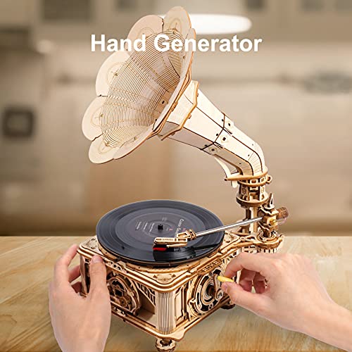 ROKR 3D Wooden Puzzles Gramophone for Adults DIY Mechanical Model Kit 11 Replica Record Player Support 710 Vinyl Building Gift Hobbies for Adults Home Decor - Image 5