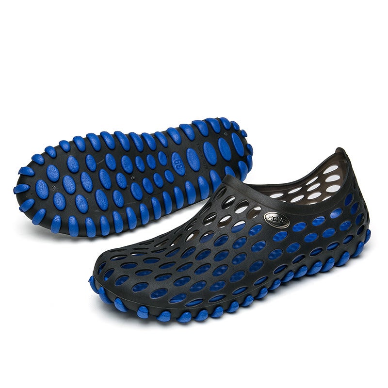 AliExpress New Summer Couple Hollow Breathable Hole Shoes Outdoor Jelly Sandals Mens Beach Non-slip Sandals Black Blue 