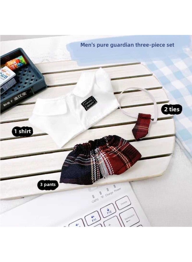 10cm Baby Clothes 20cm Preppy Style Uniform School Uniform Boys And Girls Cotton Doll Clothes Leather Jacket Shirt-Specifications:20cm-Color:Men's Innocent Guardian Three-piece Set - Image 1