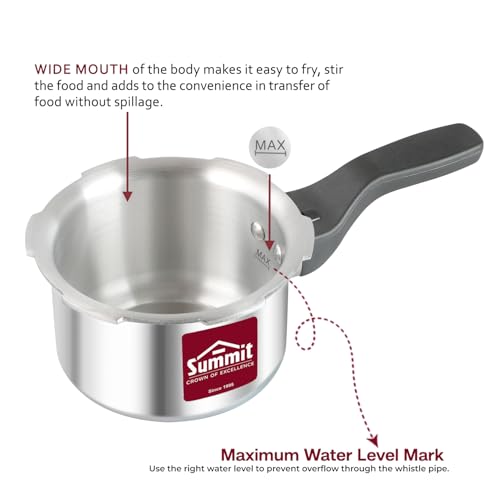 Summit Outer Lid 1 Litre Non Induction Base Supreme Aluminium Pressure Cooker, Small Size (Silver) - Image 5