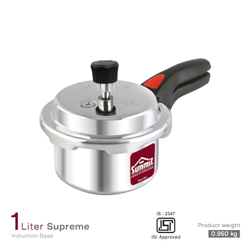 Summit Outer Lid 1 Litre Non Induction Base Supreme Aluminium Pressure Cooker, Small Size (Silver) - Image 2