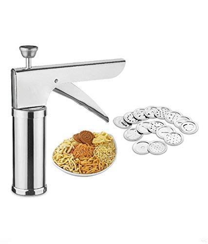 CUVLY Stainless Steel Kitchen Press Items with 15 Different Types of Maker Jalies MurukkuBhujiyaCookiesNamkeenNoodlesChakaliSevFarsanGathiya Maker Kitchen Press Tool - Image 1